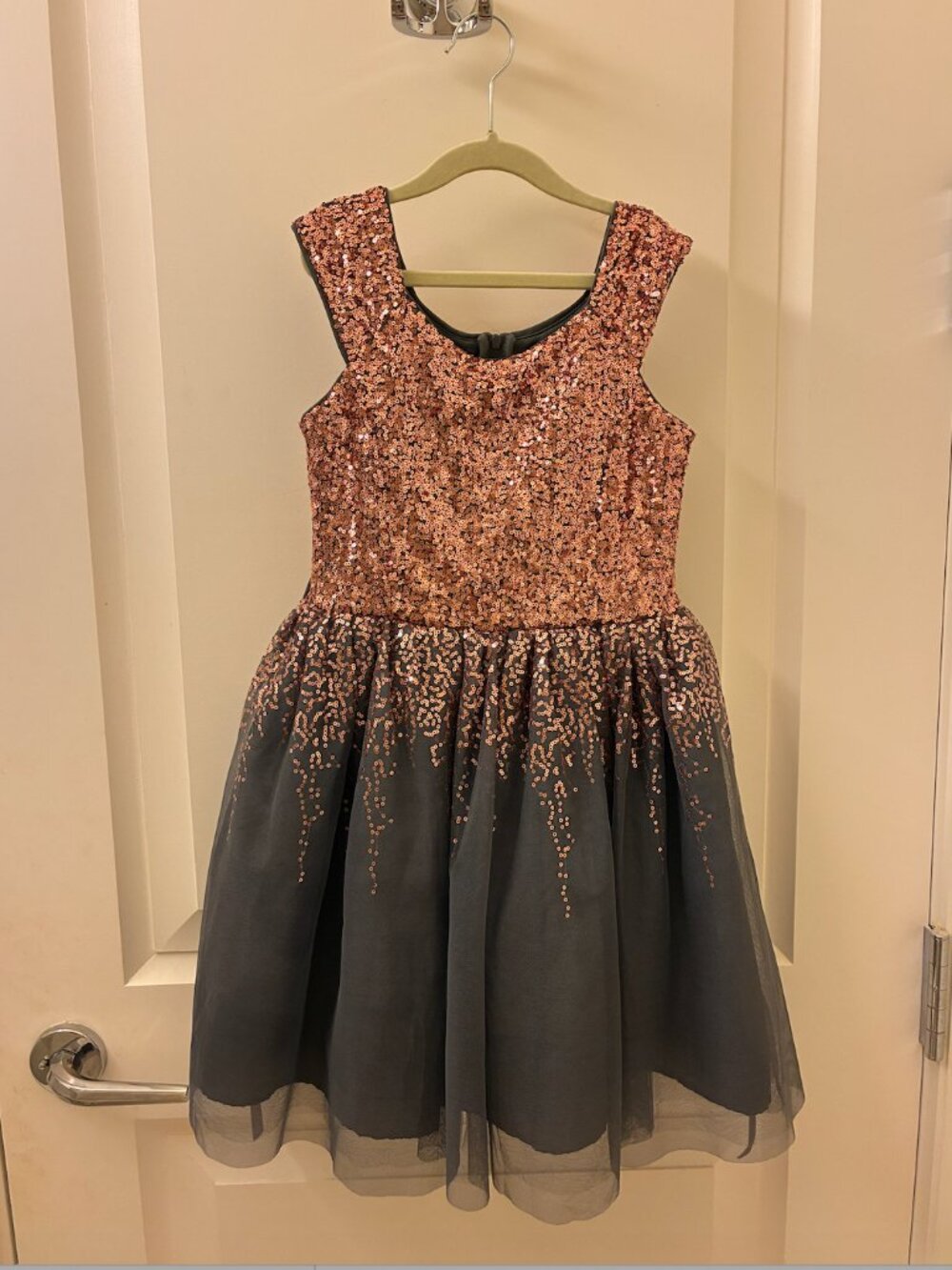 Rose Gold Shimmer Party Dress with Sequins, Kids Size 10